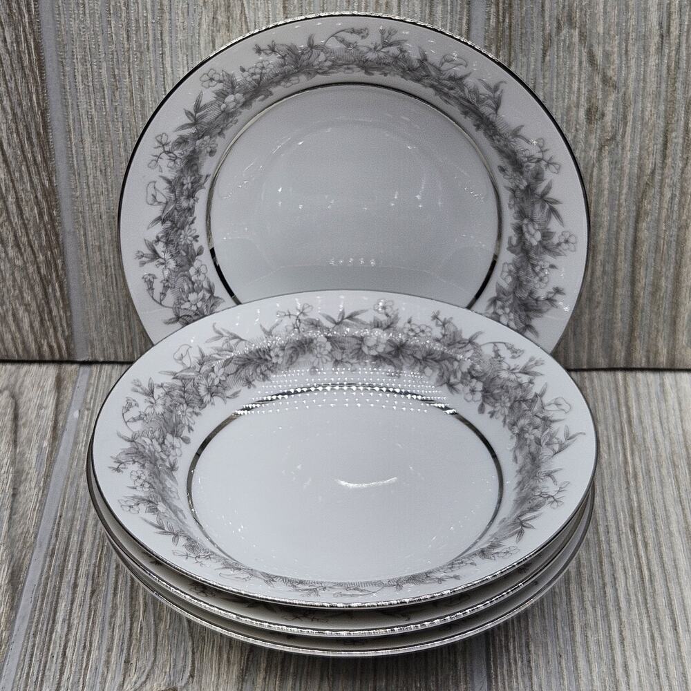 Set Of 4 Sango Florentine Fruit Dessert Sauce Bowls 5.5" Vtg Japan Platinum Trim